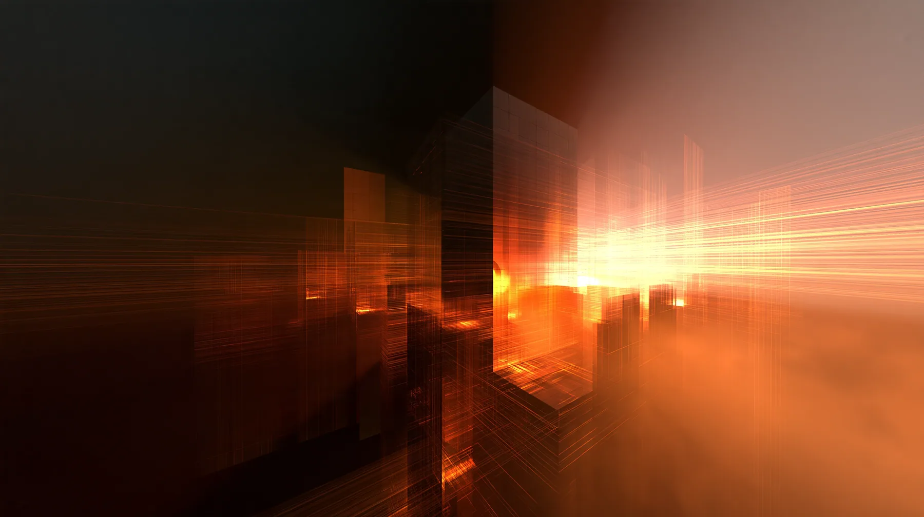Valve's Portal 2 as a neural network dreams it, a Source engine render: an initialisation dreamscape: in a dark void white Aperture wall panels unfold and assemble themselves into a chamber, scan lines of amber light…