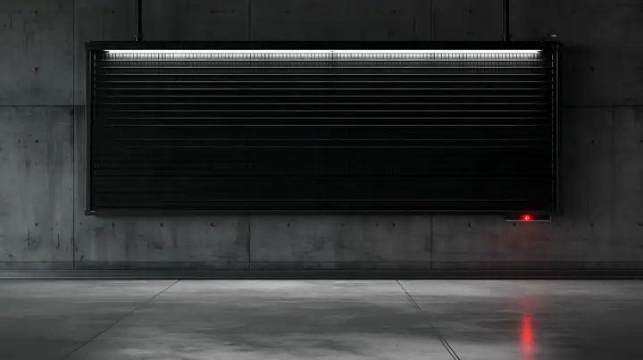 a huge mechanical split-flap departures board hanging in a dark concrete hall, all flaps blank, soft reflections, cold light, monochrome, one red indicator lamp, shallow depth of field, room for large typography, no…