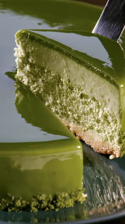 macro of a glossy mirror-glaze cake being sliced, a clean cut, studio light, no text, no letters, no logos