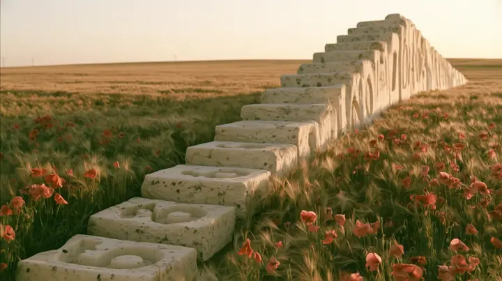 Make this the same photograph with nobody in it: remove the woman and continue the scene behind her where she stood. Keep everything else exactly: the long stair of carved white stone blocks running down through the…